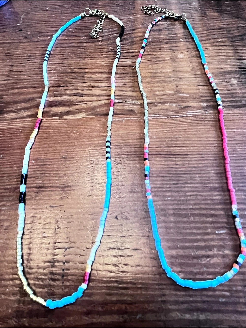 Beaded Necklaces Set of 2 in Blue Gold & Pink